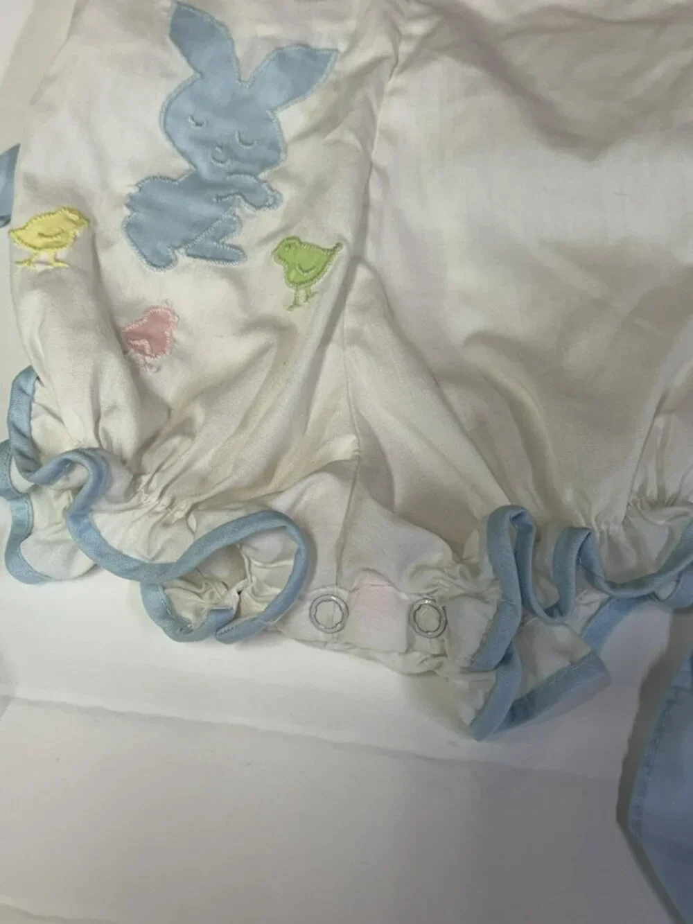 Vintage Betti Terrell 6-9M Baby Romper Embroidered Applique Bunny Rabbits Easter